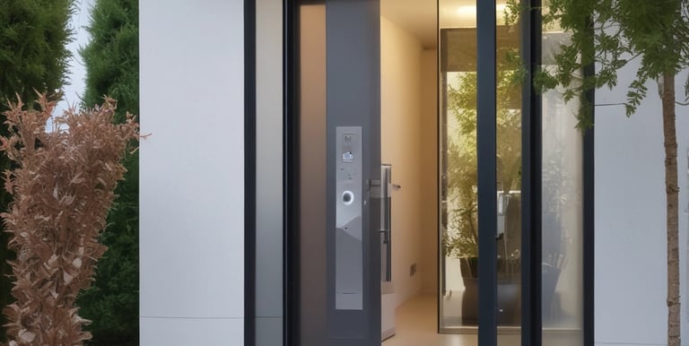 Close-up of a sturdy steel door with a secure lock system.