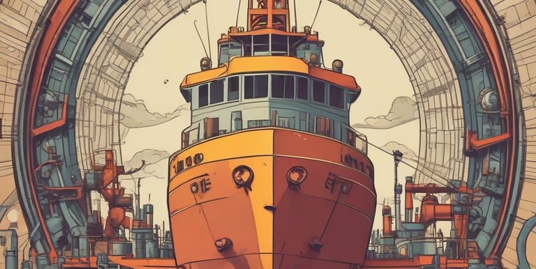 Three men are standing in a well-lit indoor space, possibly a market or showroom. One man is wearing a jacket with a map of Japan printed on the back, while the other two wear hats and casual attire. The setting includes large hanging lights and various booths and displays.