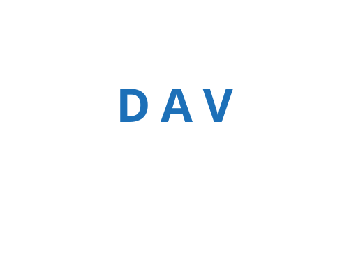Domestic Abuse and Violence image. Words DAV white background on Blue writing Open sans script