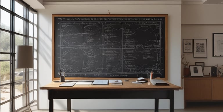 A peaceful setting with soft colors like light blue and green.