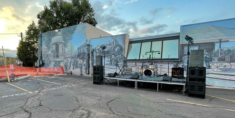Outdoor concert with large subwoofer PA system by Oldham Audio, Stockton MO