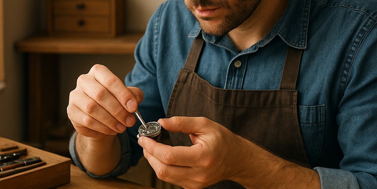 Watch battery replacement in Spring Hill, FL – technician carefully installing a new high-quality 