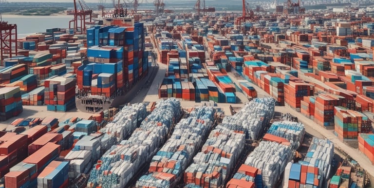 A collection of colorful recyclable plastics stacked for processing.