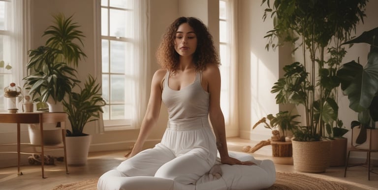 A serene sculpture of a meditative figure with curly hair is placed beside an array of decorative items, including wooden elements and a pair of yellow candles. The scene is viewed through a glass window with the words 'wildchabathaimassage' displayed in pink lettering. The soft lighting and reflections add a tranquil atmosphere.