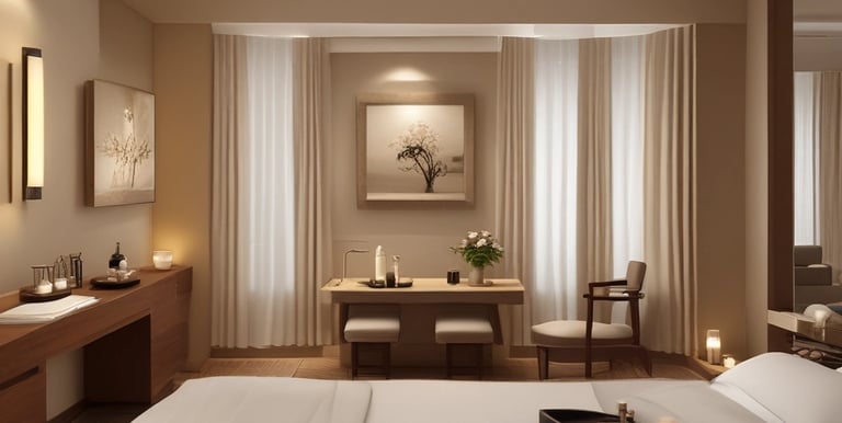 A beauty technician carefully performs a skincare procedure on a woman, who is lying down with her hair pulled back and face covered in a transparent mask. The technician is wearing gloves and holding a precision tool, working under a bright ring light.