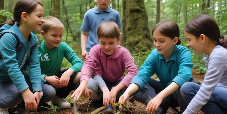 A group of volunteers planting trees in a community park.