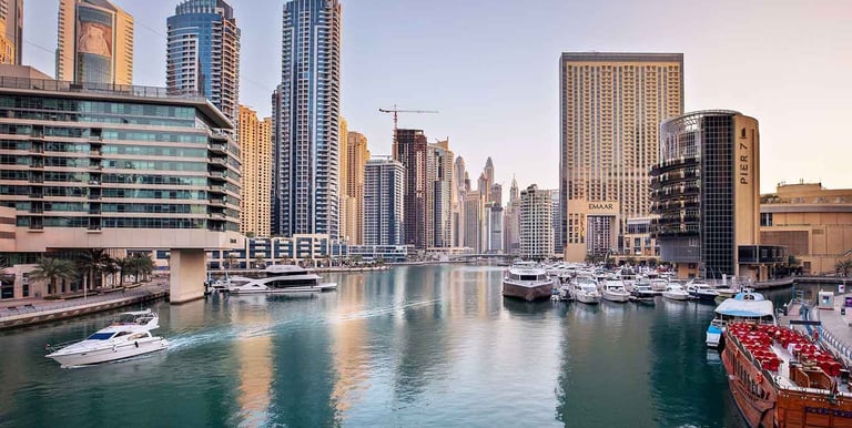 Dubai skyline at sunrise representing sustainable growth and long-term value in real estate investment.