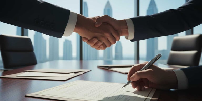 Private meeting between investor and developer in Dubai, symbolizing trusted access to exclusive real estate deals.