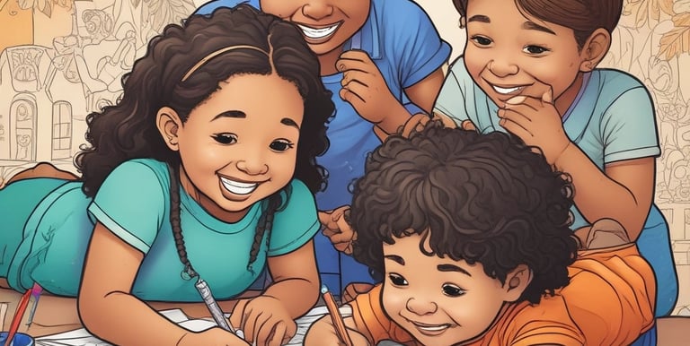 A vibrant illustration of children engaging with educational materials.