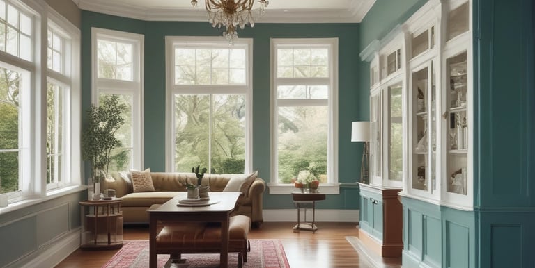 a living room with a couch and a chandelier
