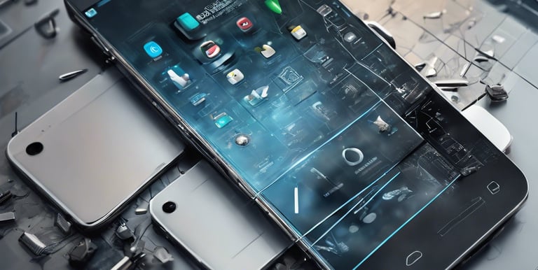 a cell phone with a broken screen and broken glass