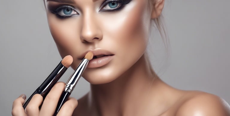 a beautiful woman with a makeup brush and makeup