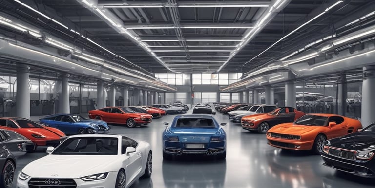 A mechanic working on a car engine in a well-equipped workshop.