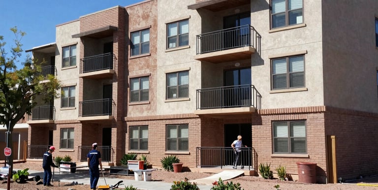 multistory apartment complex in phoenix arizona with maintenance being done
