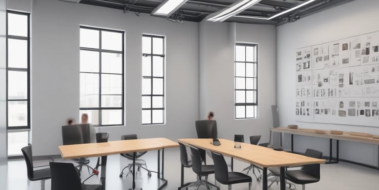 A group of people are gathered in a conference room, engaged in a UX training session. Two women are seated at a table with laptops, participating in the training. A large poster on the wall advertises UX Indonesia and a UX training series. Papers with diagrams are taped to the wall, and various electronic devices and cups are on the table.
