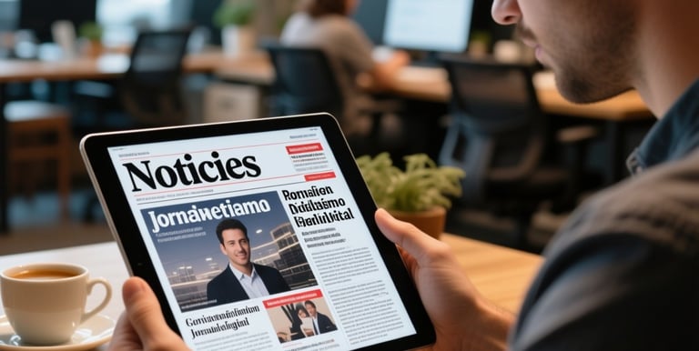 Uma pessoa lendo notícias em tablet moderno