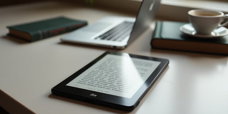 Um tablet moderno, manchetes digitais visíveis, em um ambiente de jornalismo digital