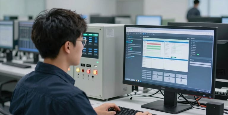 A team of engineers discussing a sustainability project.