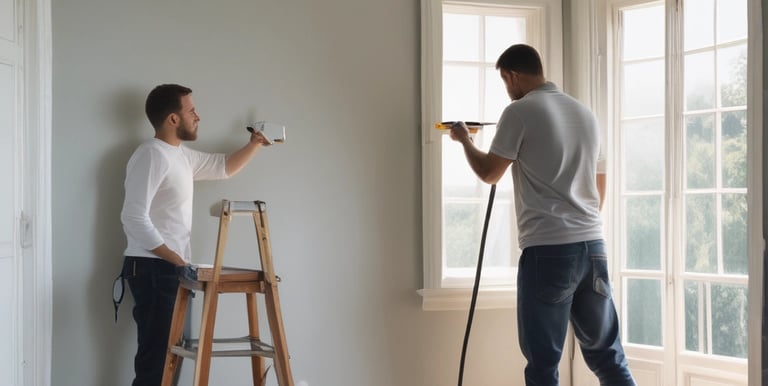 A woman in a dark uniform with a white apron and hair ribbon is cleaning the handle of a door. The setting appears to be the entrance to an old building with stone walls and a metal grate on the ground. A brass-finished metal container is positioned near the entrance.