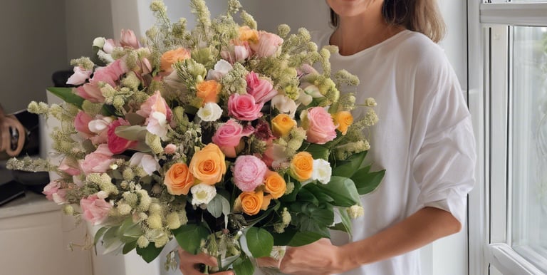 a vase filled with lots of flowers on top of a table