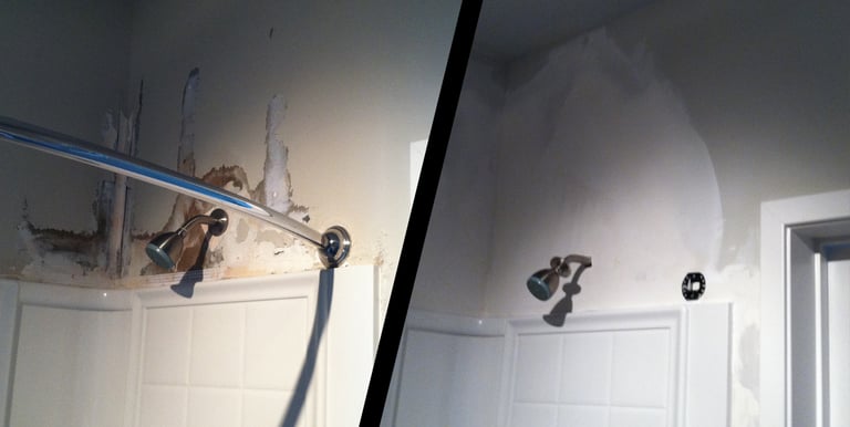 Drywall repair of damaged bathroom wall at shower head