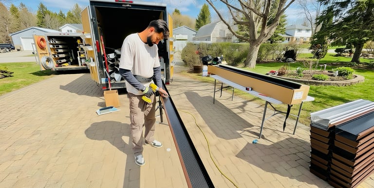 LeafFilter gutter guards installation on residential home  gutters from leaves, debris,  water overflow in Calgary Alberta.