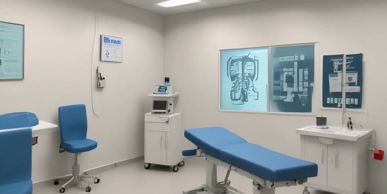 A serene clinic environment with professionals consulting clients about health and beauty treatments.