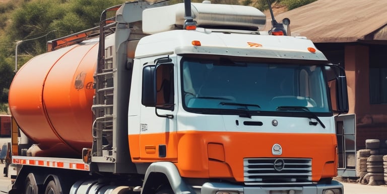 GAS TRUCK FUEL of modern transport vehicles parked in a well-organized yard.