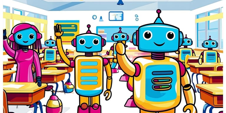 Robots en clase aprendiendo las lecciones de cada día