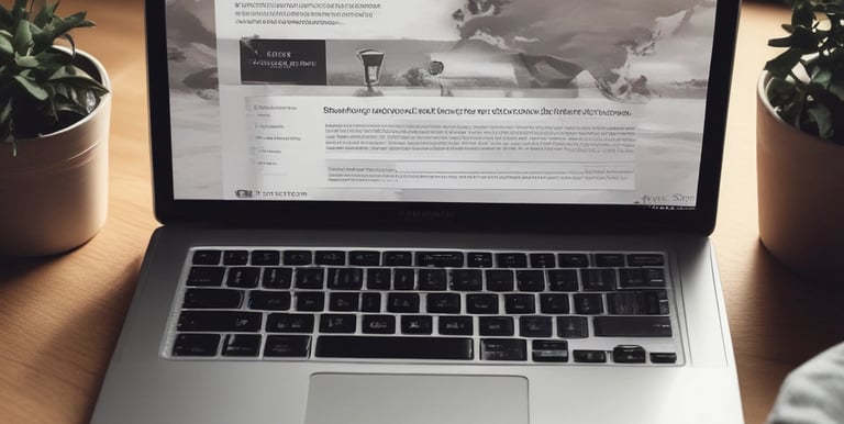 Close-up of hands working on a laptop with business charts and notes on the table.