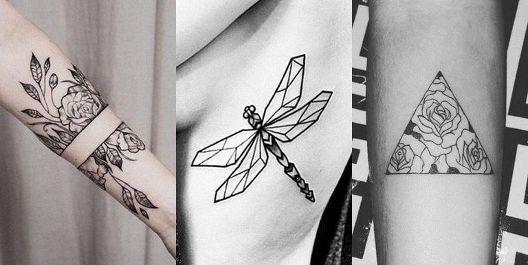 Style tatouage géométrique lignes fines papillon libellule - tatoueur Genève