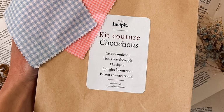 Kit couture duo de chouchous vichy bleu et rose Feat Coop