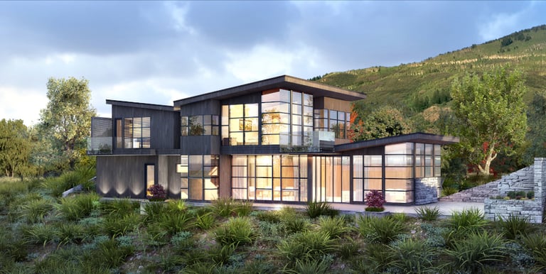 Colorful rendered image of a house in the mountains of Colorado