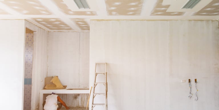 a room with a ladder
