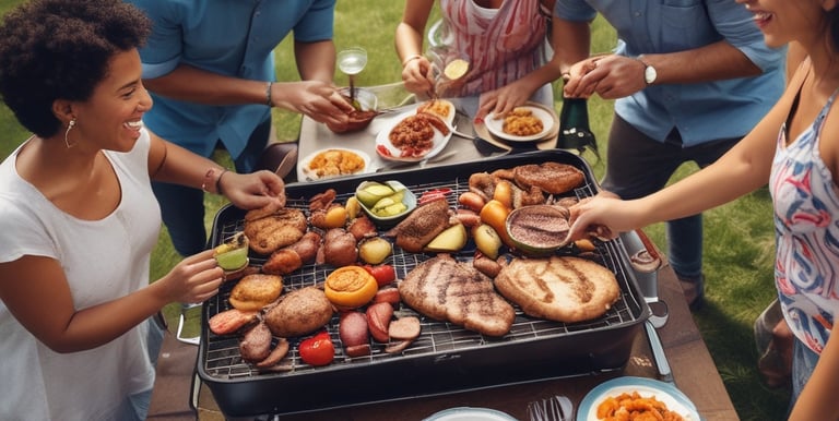 A group of friends laughing together on a sunny beach picnic with blankets and baskets.