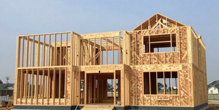 custom home under construction framing stage