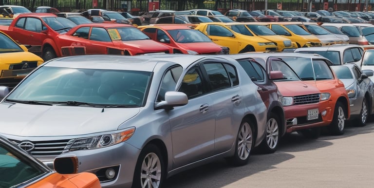 A traveler consulting a map with a car parked nearby on a sunny day.