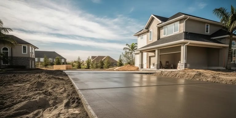 modern concrete driveway installation in Coral Gables, Fl neighborhood