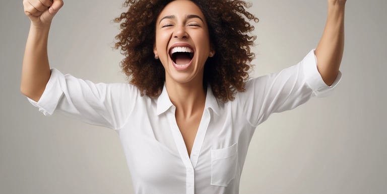 Close-up of a smiling person holding a smartphone displaying a loan approval notification.