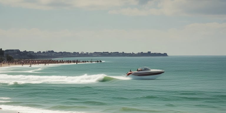 A thrilling speedboat racing across the waves in Alleppey.
