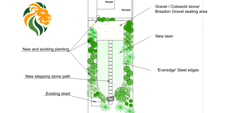 Full garden design show lawn planting and paving - Lion By Design 