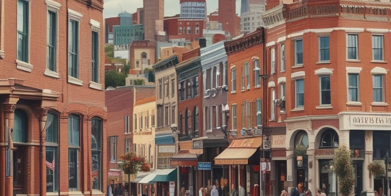 illustration of Old Town Nampa, Idaho showing historic buildings, streets, and local charm