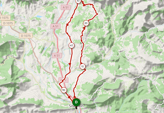 Image du tracé gps du parcours passant par le col de grêle