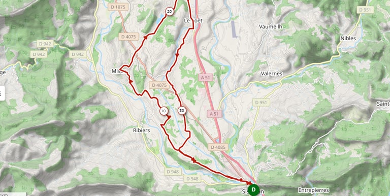 Tracé gps visitant les villages de Mison et le Poet en partant du magasin bike corner sisteron