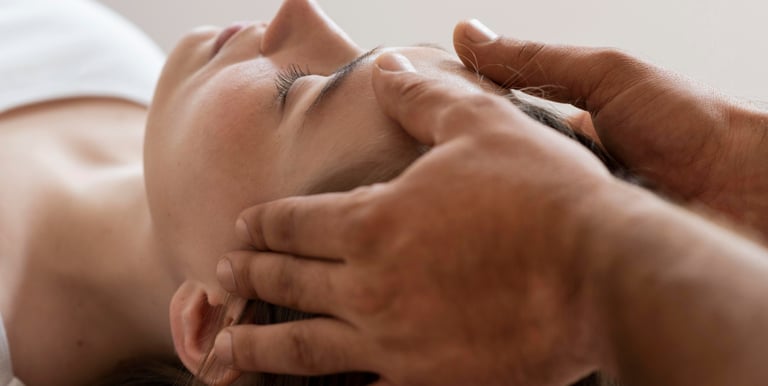 a woman is getting her eyes closed while she is getting her eyes closed