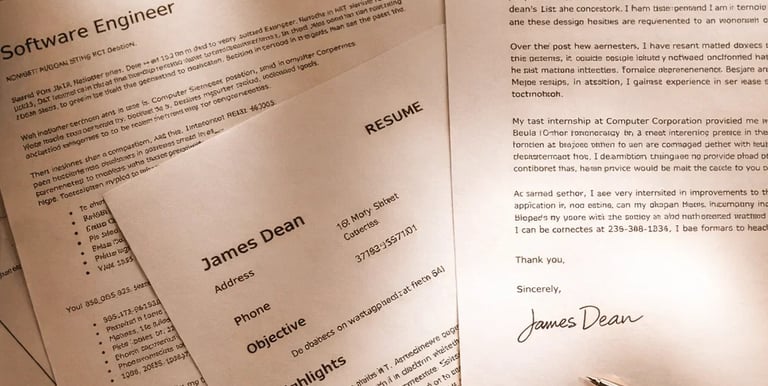 Professional resume and cover letter documents for a software engineer job application on a desk with a pen.