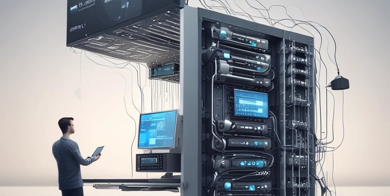 A collage representing technology, pharma, manufacturing, and retail.