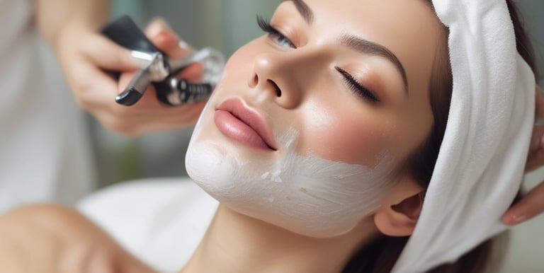 A close-up of hands applying a facial treatment to a relaxed client.