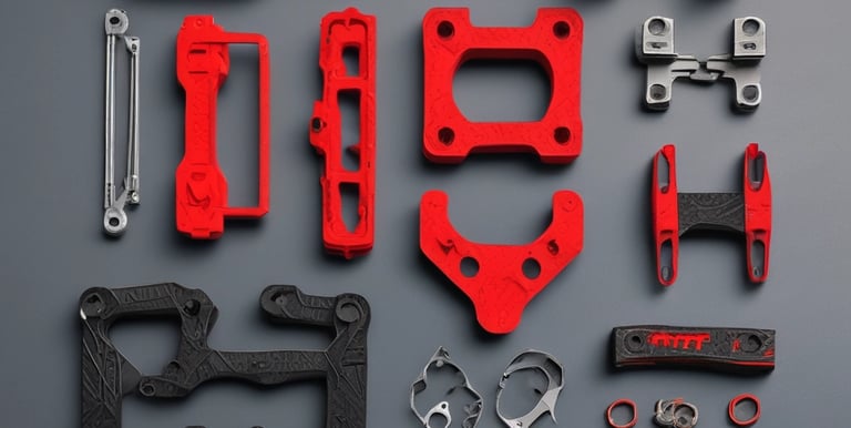 Close-up of a sleek, black 3D-printed tactical gear piece with red accents.