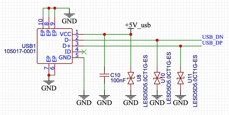 ESP32 dev board USB connector circuit schematic